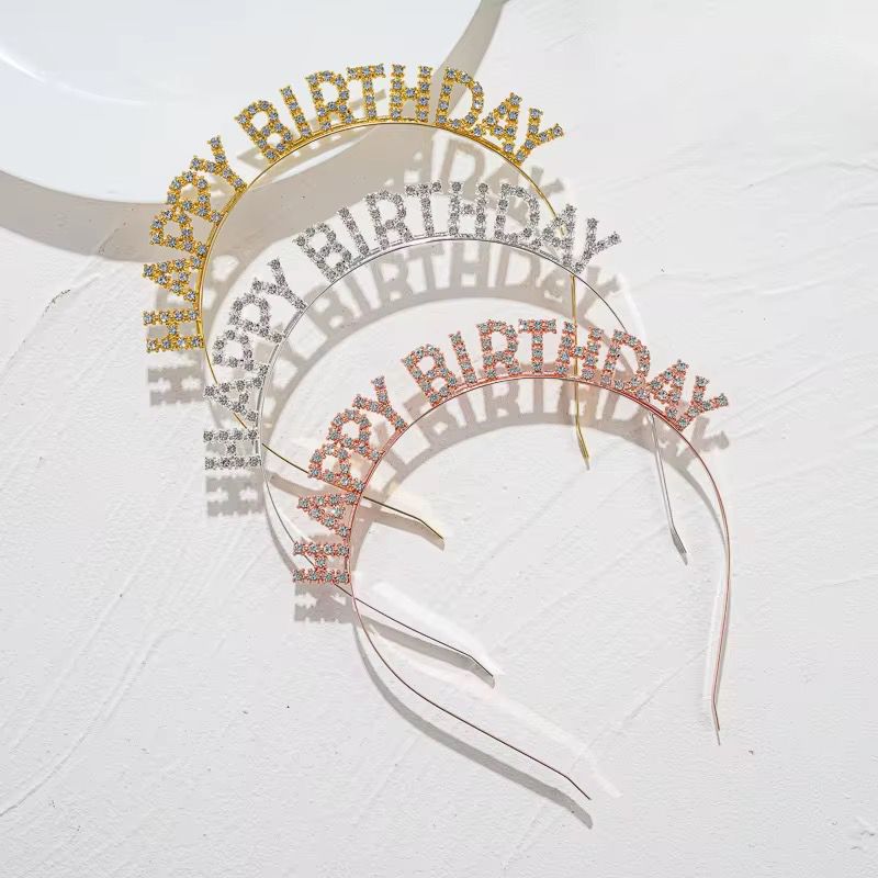 12pcs Gold and silver glitter English birthday shoulder strap + hair clip