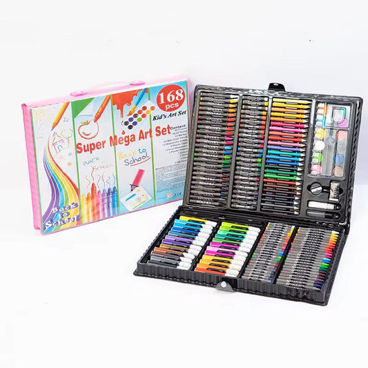 168-piece drawing set with paintbrushes, watercolors, and stationery