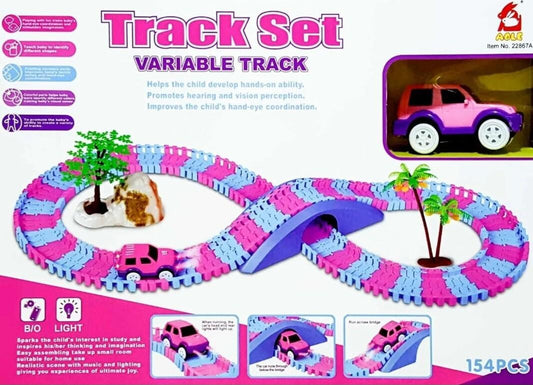 Electric building block track car (pink version)