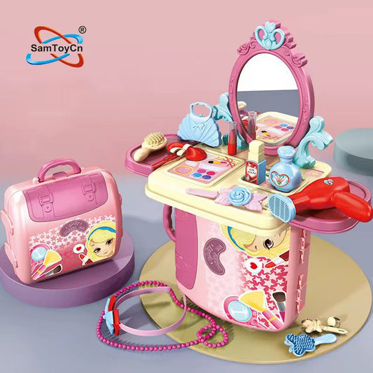 Children's Educational Backpack Schoolbag Baby Pretend Play Toy Dressing Table Set