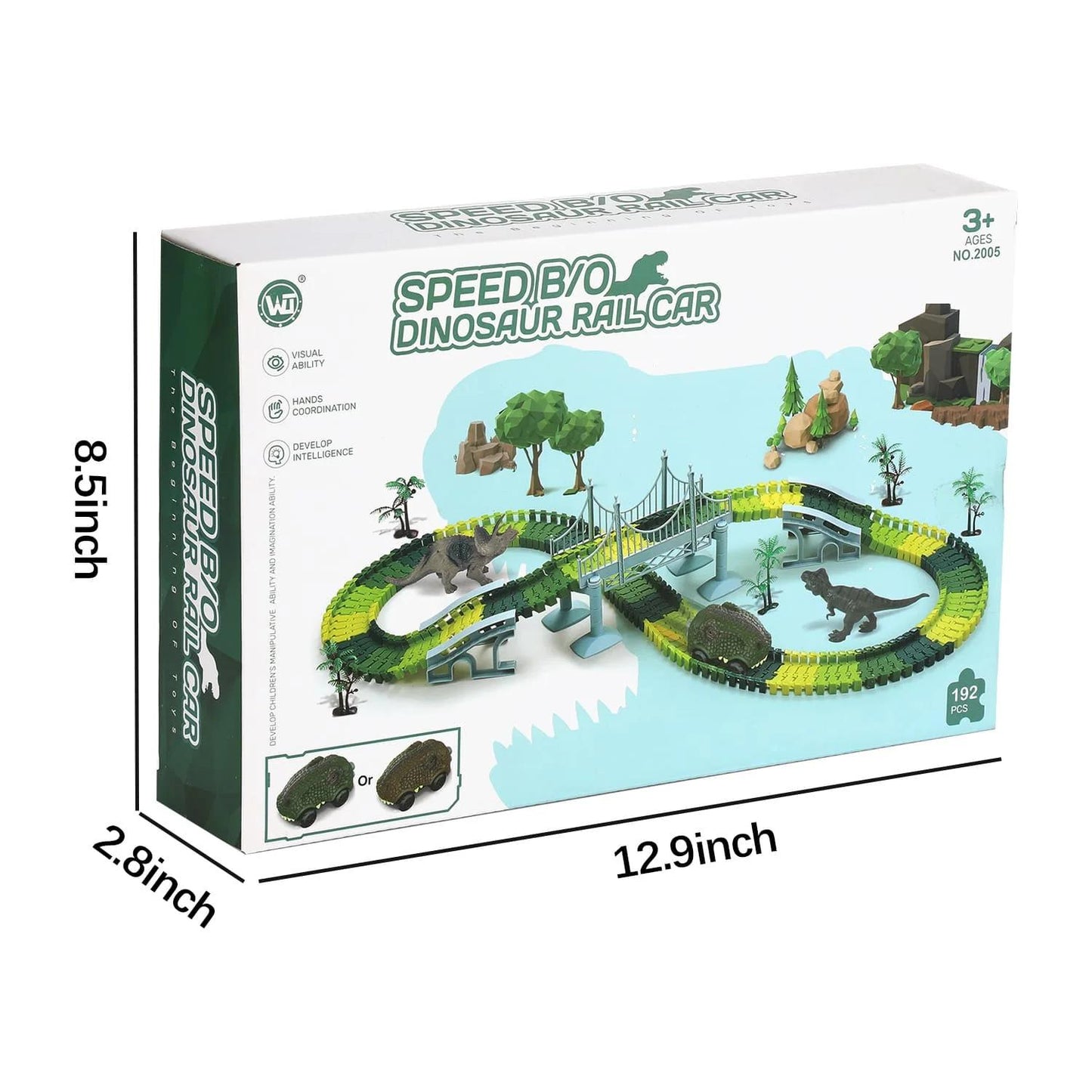 Fast Electric Dinosaur Track Car (No Night Light, 192 Pieces, Track 160 Pieces)