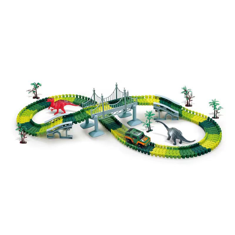 Fast Electric Dinosaur Track Car (No Night Light, 192 Pieces, Track 160 Pieces)