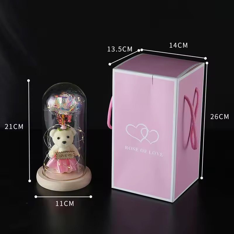 Light Up Rose In a Glass Dome with a Teddy Bear Gift