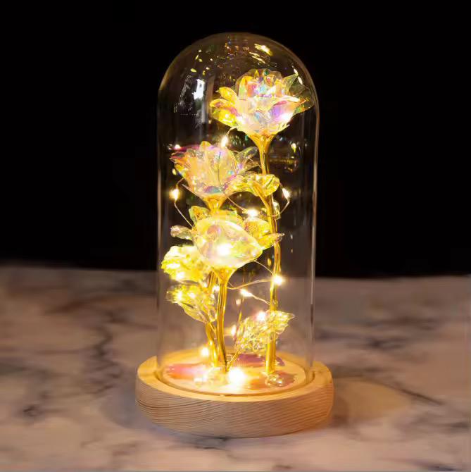 3pcs Light Up Rose In a Glass Dome