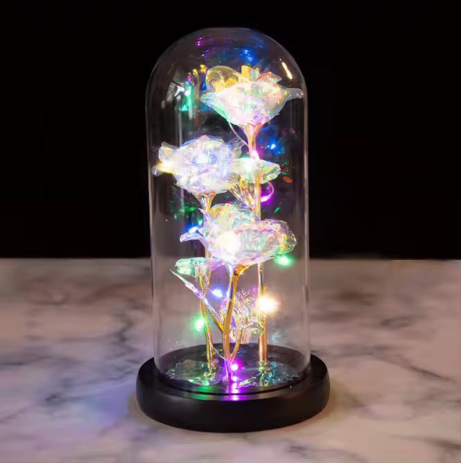 3pcs Light Up Rose In a Glass Dome