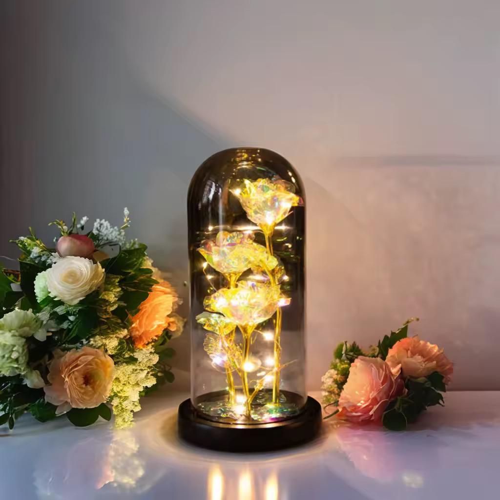 3pcs Light Up Rose In a Glass Dome