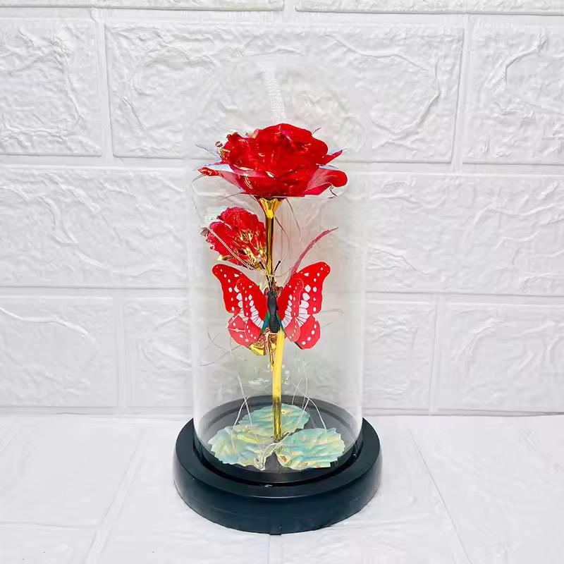 Light Up Rose In a Glass Dome with a Butterfly