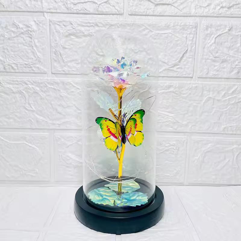 Light Up Rose In a Glass Dome with a Butterfly