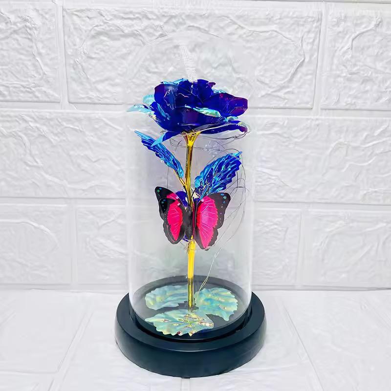 Light Up Rose In a Glass Dome with a Butterfly