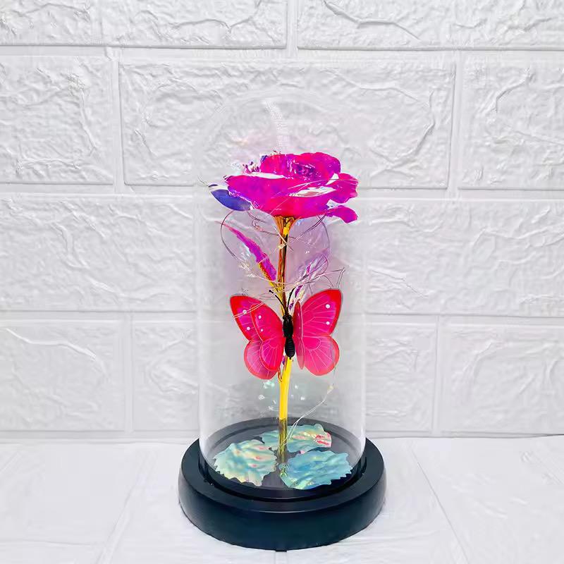 Light Up Rose In a Glass Dome with a Butterfly