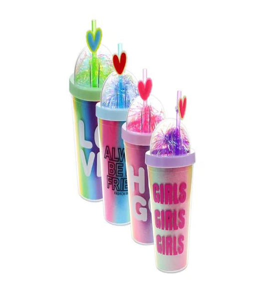 16oz 450ml Double cap + silk flower + sequins Laser PVC