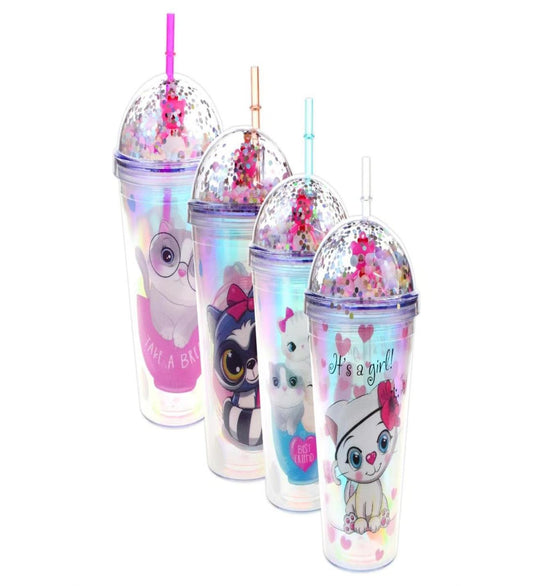 16oz 450ml Double cap + foam balls + sequins + plush toy Illustrated PVC