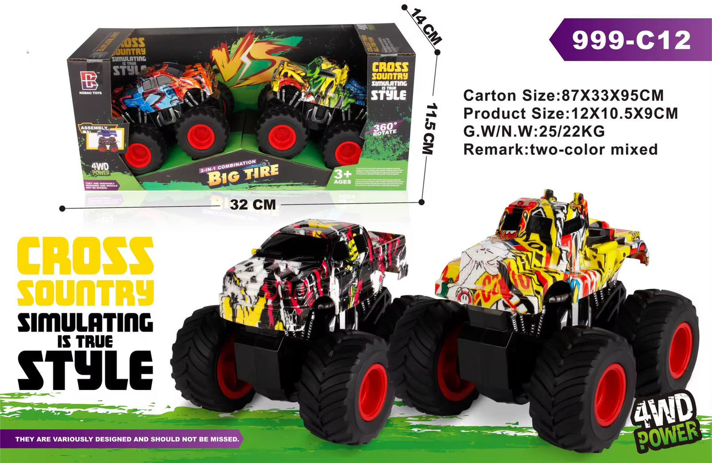 Four-wheel drive graffiti-style inertial rotation off-road vehicle tractor unit + Jeep 2 vehicles