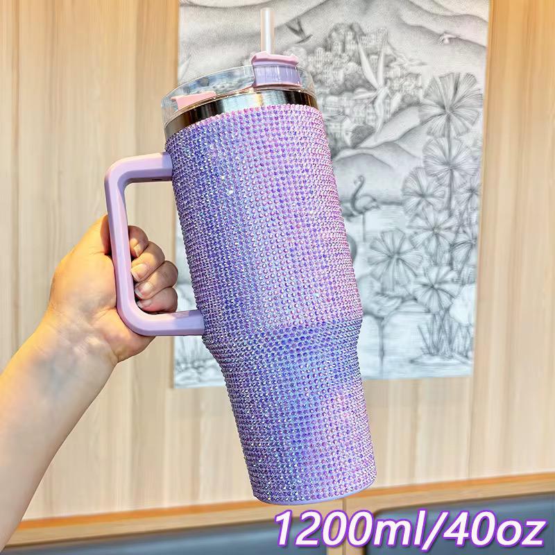 1200ml Rhinestone-Embellished Thermos Mug