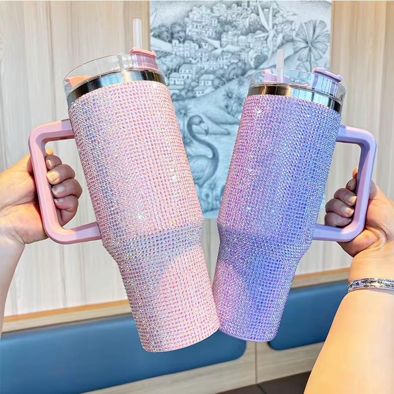 1200ml Rhinestone-Embellished Thermos Mug