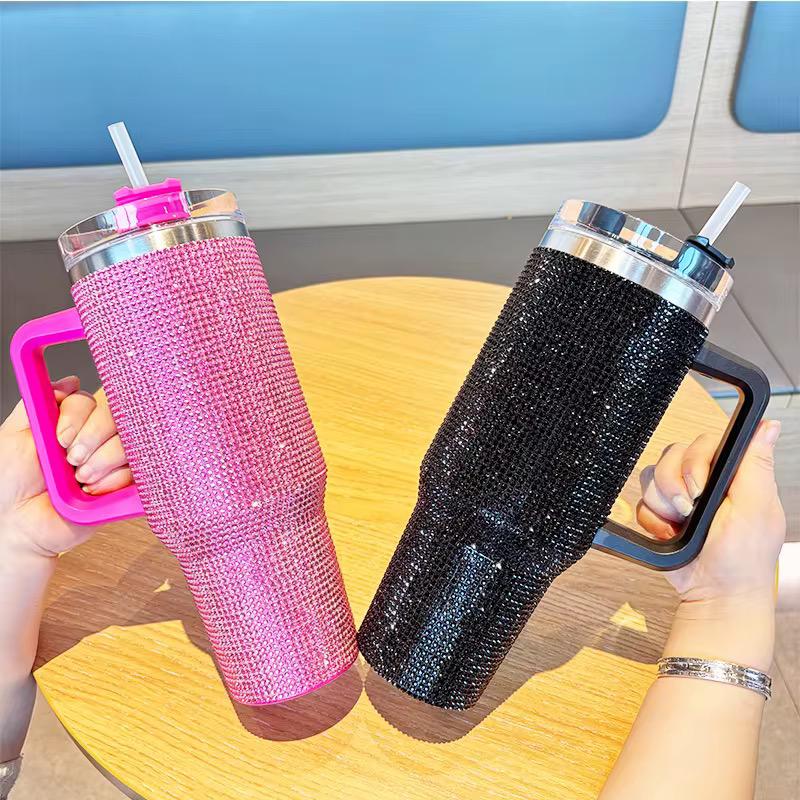1200ml Rhinestone-Embellished Thermos Mug