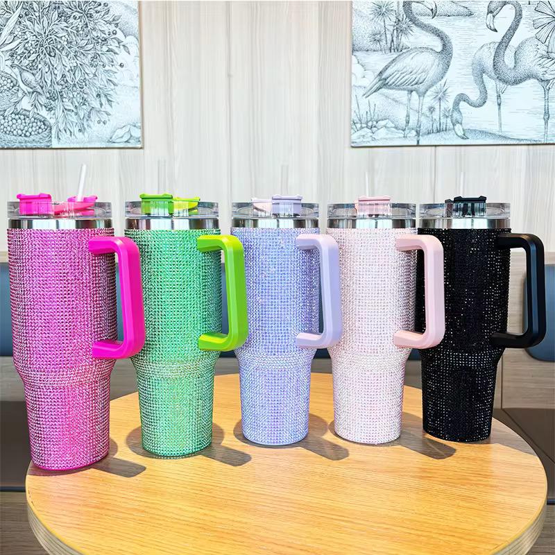 1200ml Rhinestone-Embellished Thermos Mug