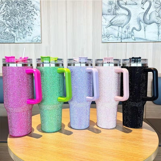 1200ml Rhinestone-Embellished Thermos Mug