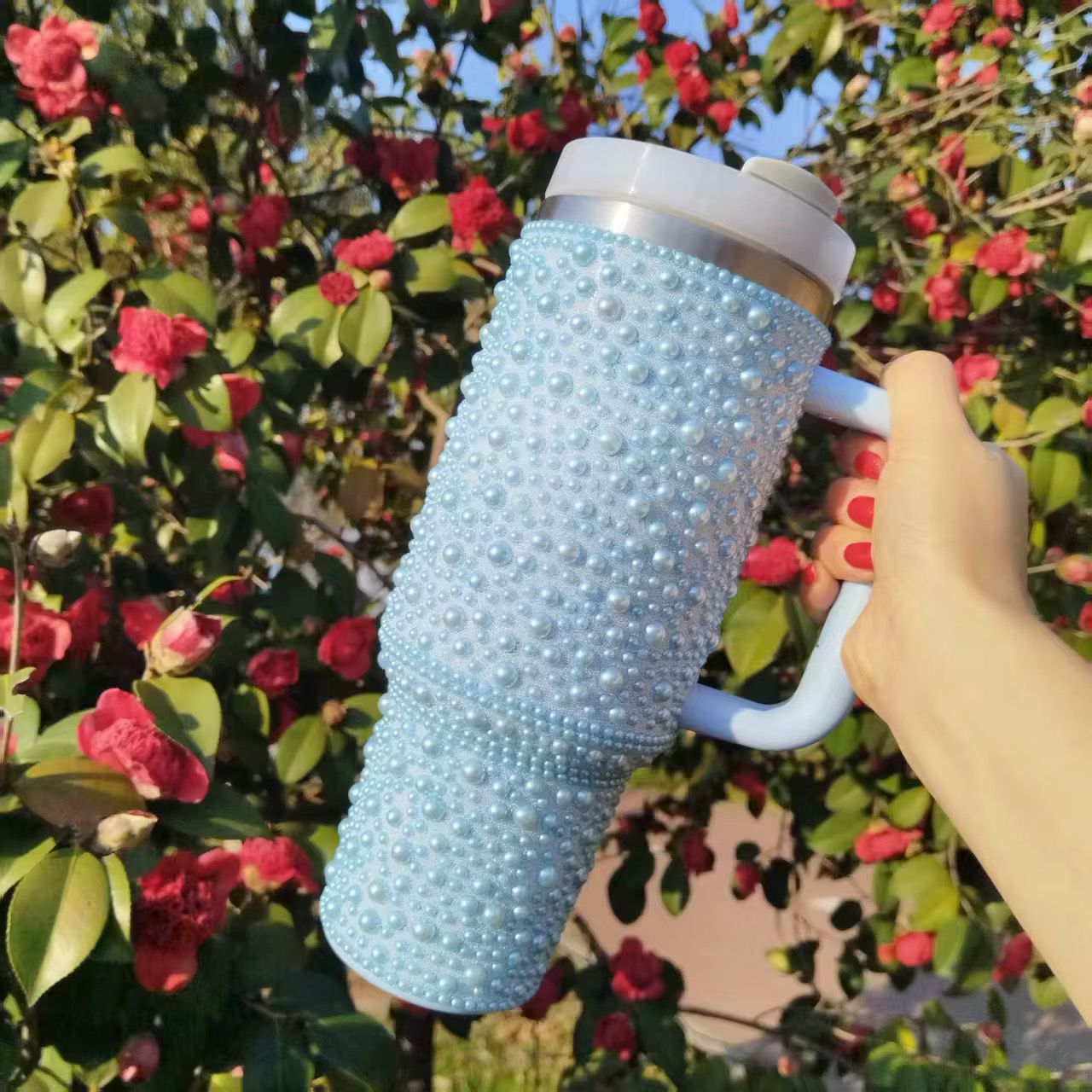 1200ml Pearl-Embedded Thermos Mug