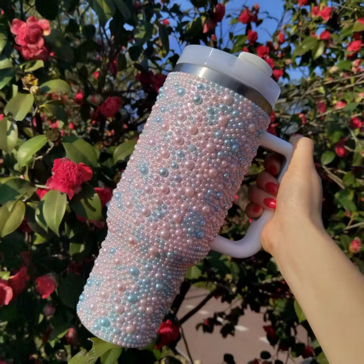 1200ml Pearl-Embedded Thermos Mug