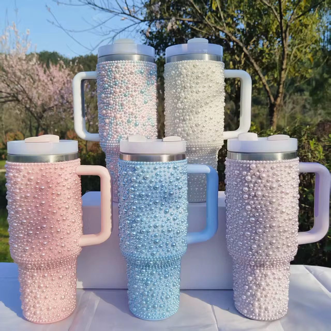 1200ml Pearl-Embedded Thermos Mug