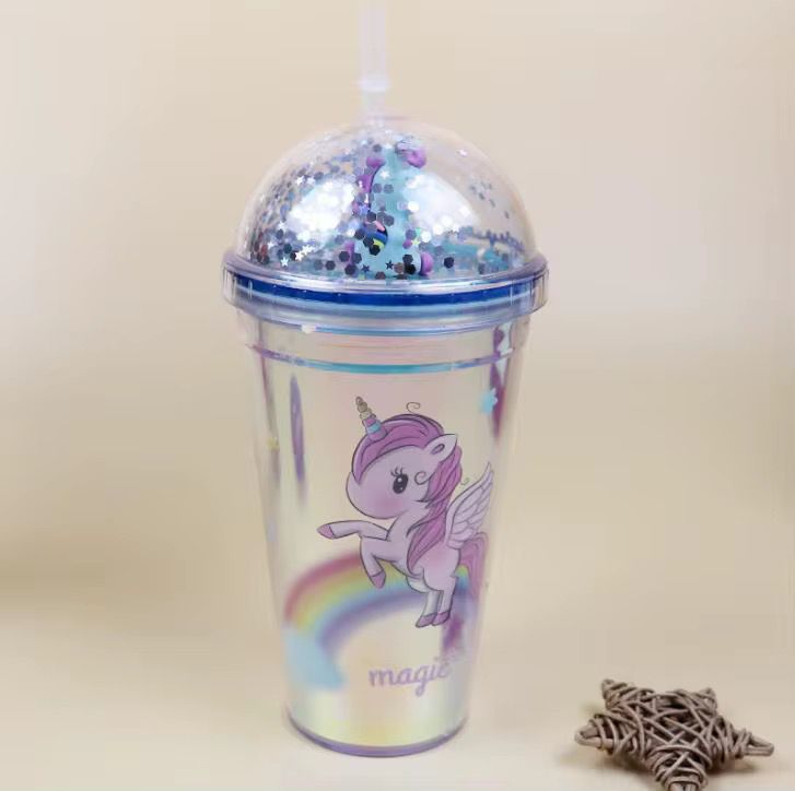 16oz 450ml Double lid + sequins + plush toy Laser PVC