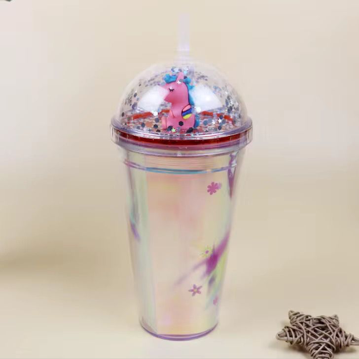 16oz 450ml Double lid + sequins + plush toy Laser PVC