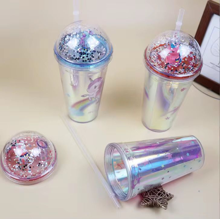 16oz 450ml Double lid + sequins + plush toy Laser PVC