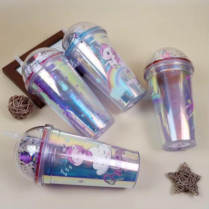 16oz 450ml Double lid + sequins + plush toy Laser PVC