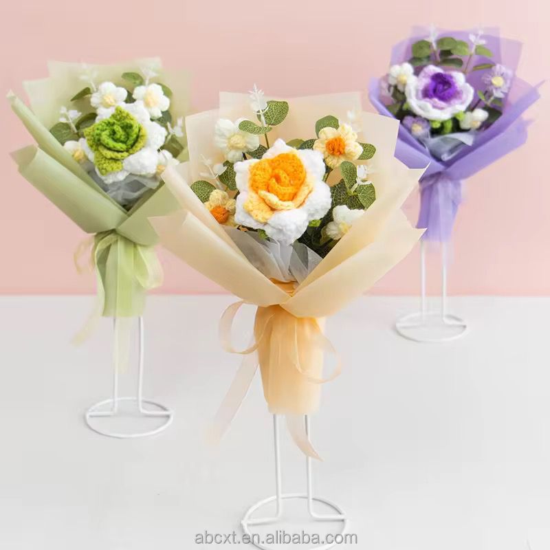 4pcs Handmade crochet Flowers gift Bouquet
