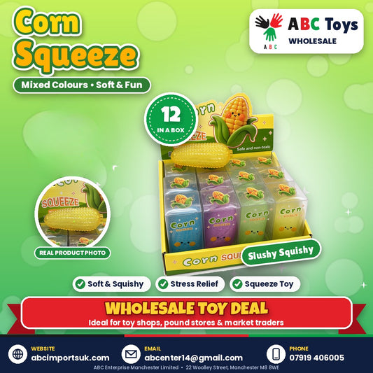Corn Squeeze Squishy - Mixed Colours - 12 in a box | ABC Toys Wholesale