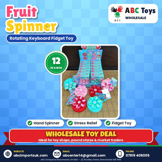 Fruit Rotating Keyboard Fidget Spinner Toy - 12 in a box | ABC Toys Wholesale