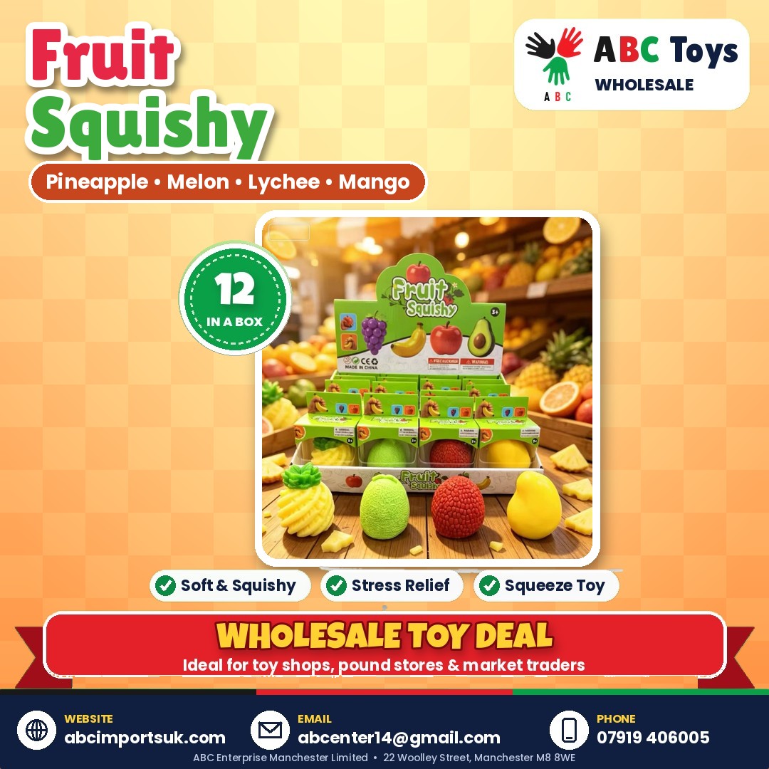Fruit Squishy - Pineapple, Melon, Lychee & Mango - 12 in a box | ABC Toys Wholesale