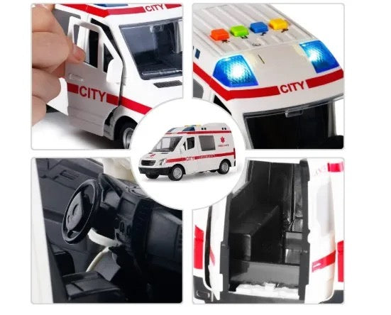 Friction ambulance (with lights, sounds, and open doors)