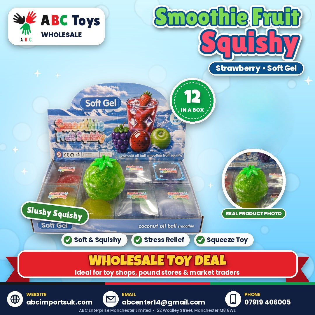 Smoothie Fruit Squishy - Strawberry Soft Gel - 12 in a box | ABC Toys Wholesale
