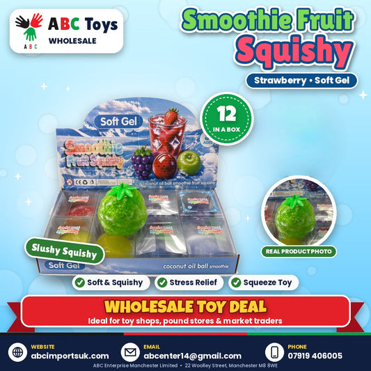 Smoothie Fruit Squishy - Strawberry Soft Gel - 12 in a box | ABC Toys Wholesale