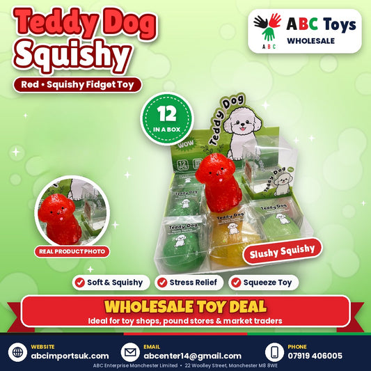 Teddy Dog Squishy - Red - 12 in a box | ABC Toys Wholesale