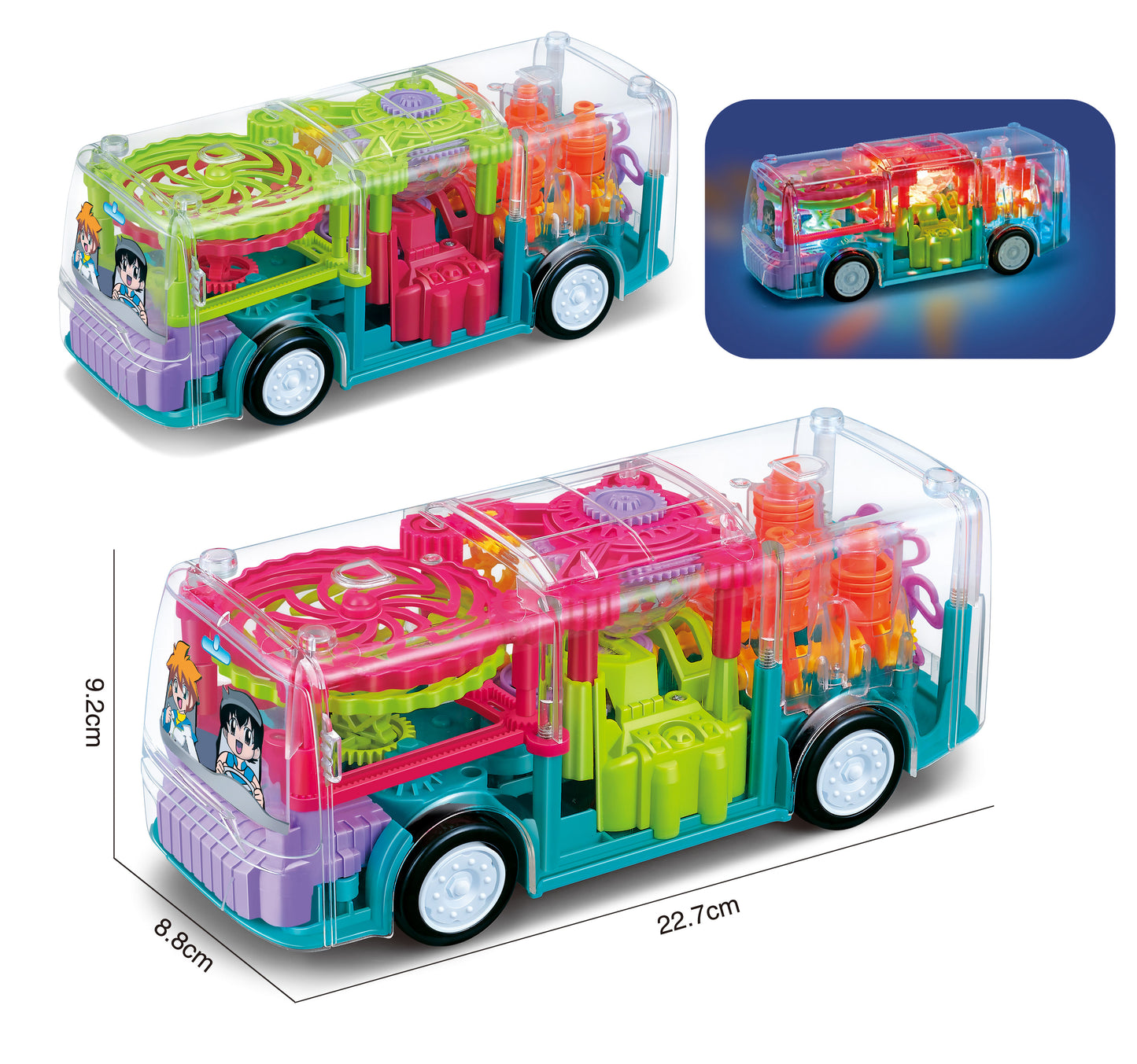 Transparent Gear Bus 3D with Light and Music.